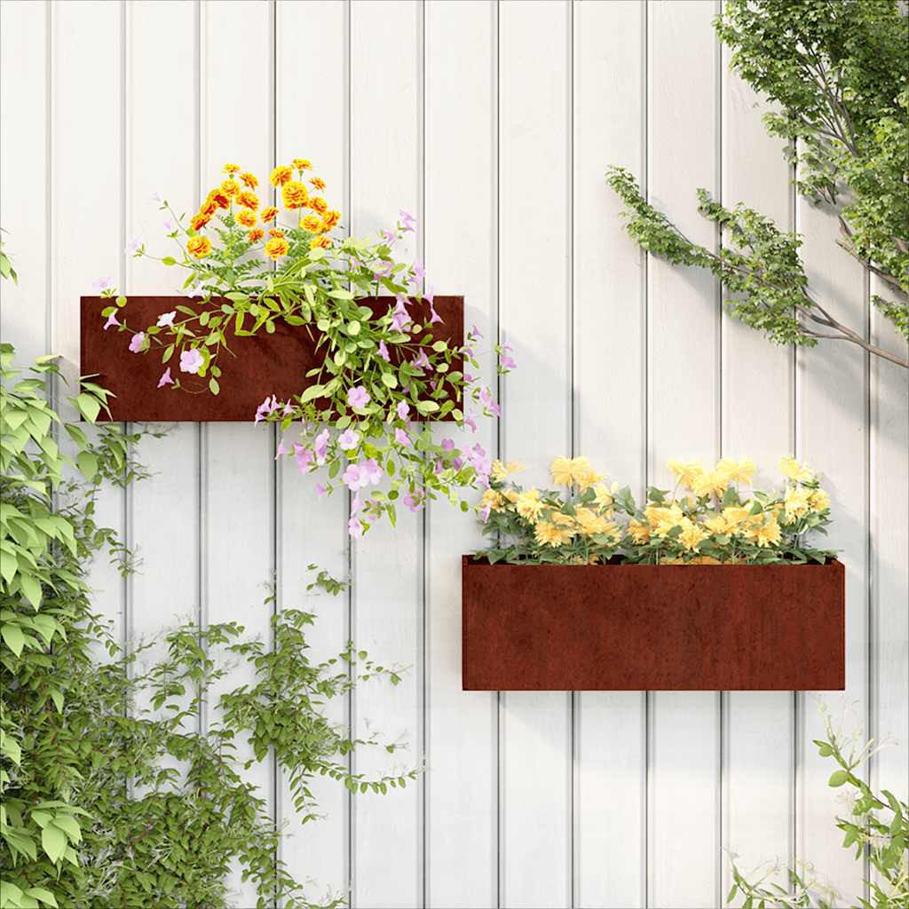 2 db kerti ültetőláda, corten acél, 53 × 10 × 17 cm, rozsda
