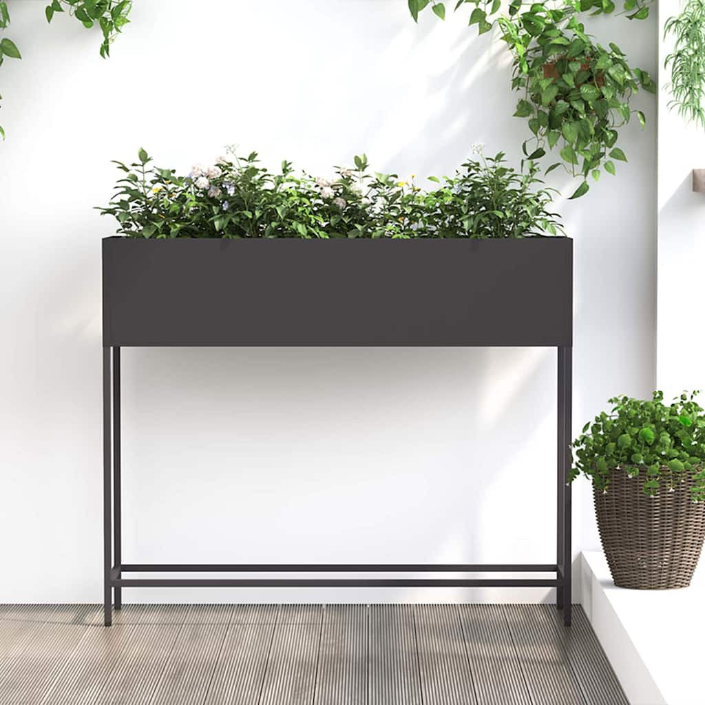 vidaXL virágláda, fekete, 100 x 26 x 82 cm, acél