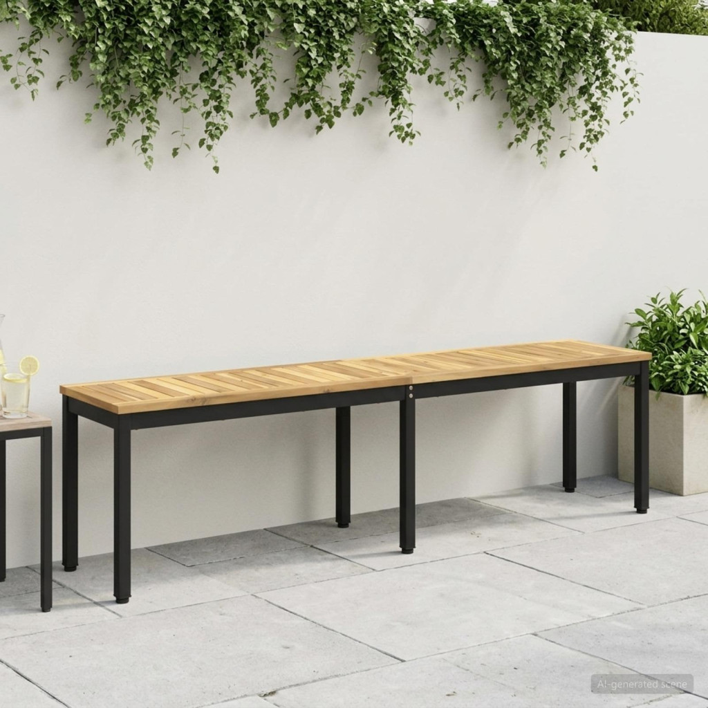 Kerti pad 161 x 35 x 45 cm Tömör Akácfa Mosott fehér és fekete