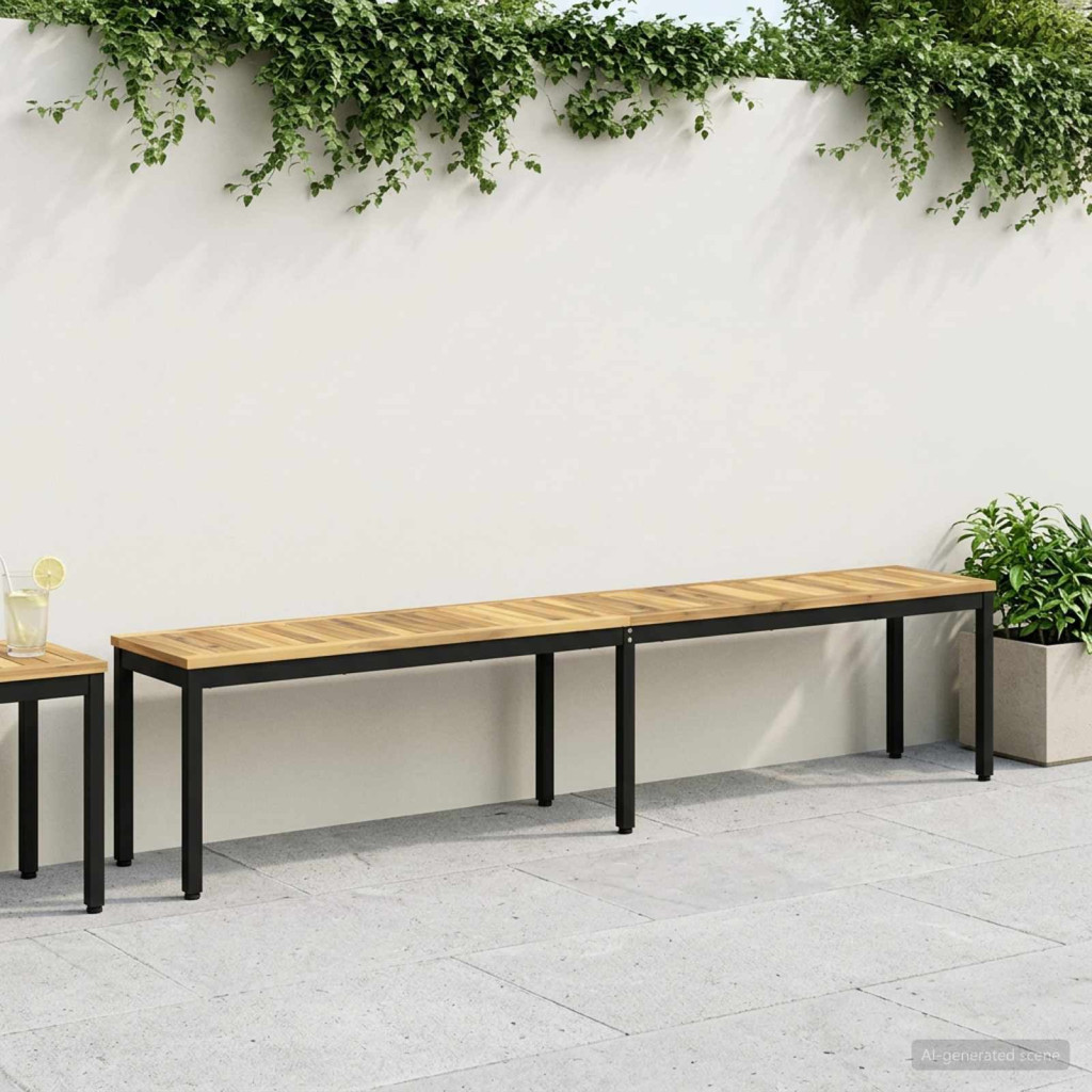 Kerti pad 201 x 35 x 45 cm Tömör Akácfa Mosott fehér és fekete