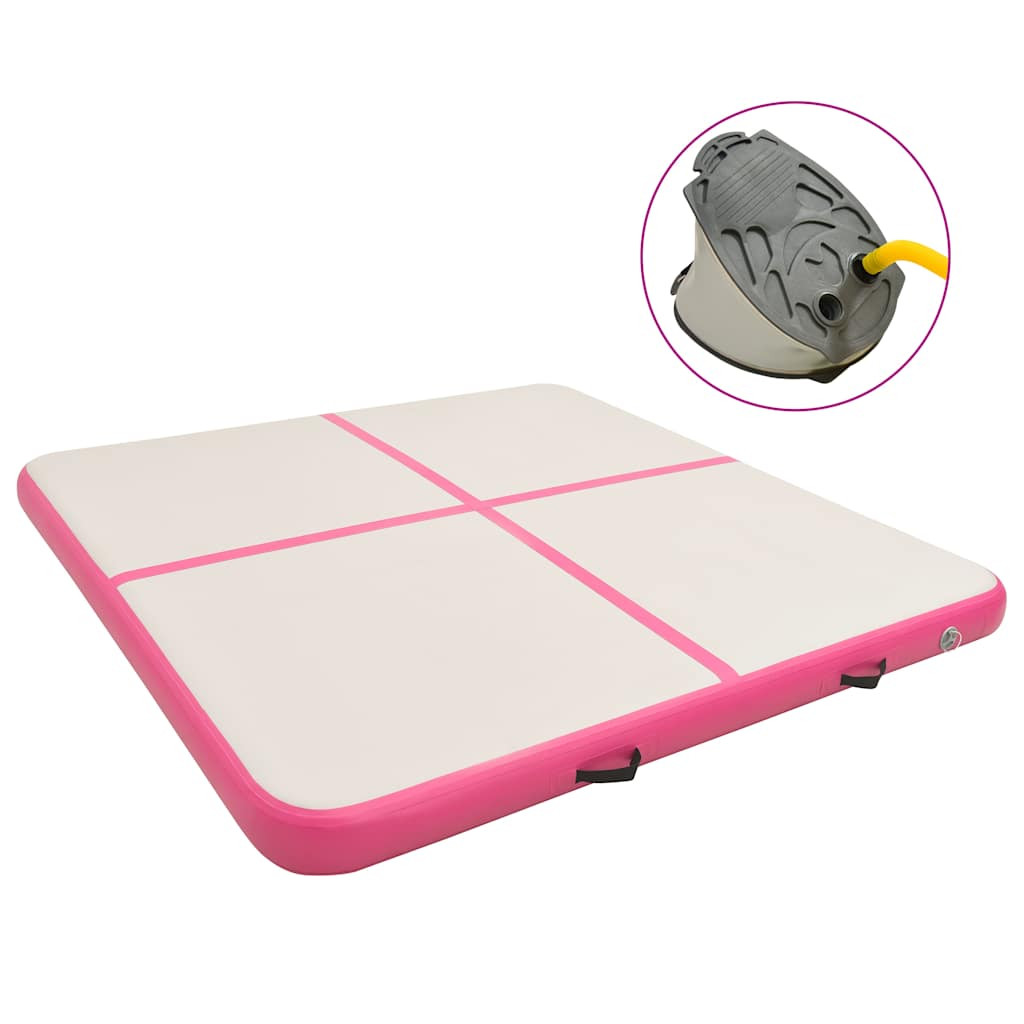 Rózsaszín PVC felfújható tornamatrac pumpával 200 x 200 x 20 cm